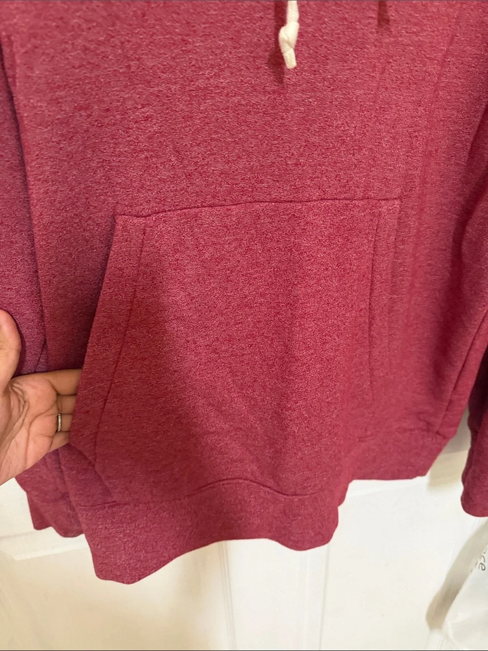 Nike Men's Burgundy Crewneck Hoodie with White Drawstrings and Logo
